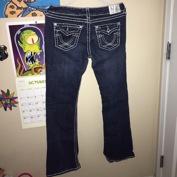 VINTAGE LA IDOL LOW RISE WHITE CONTRAST STITCH DENIM JEANS EMBELLISH RHINESTONE - Picture 6 of 6